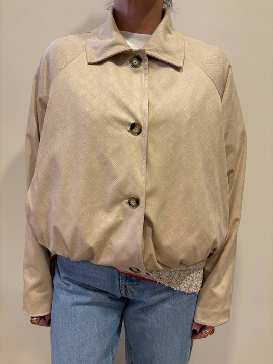 HAVEONE - Bomber in ecocamoscio beige intrecciato con bottoni e colletto