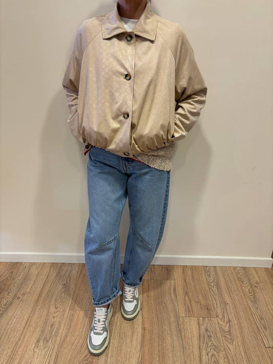 HAVEONE - Bomber in ecocamoscio beige intrecciato con bottoni e colletto