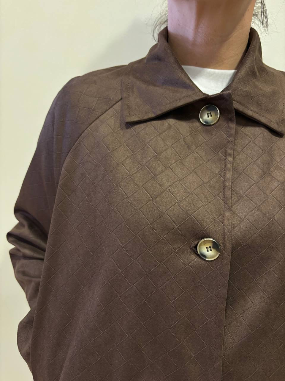 HAVEONE - Bomber in ecocamoscio testa moro intrecciato con bottoni e colletto