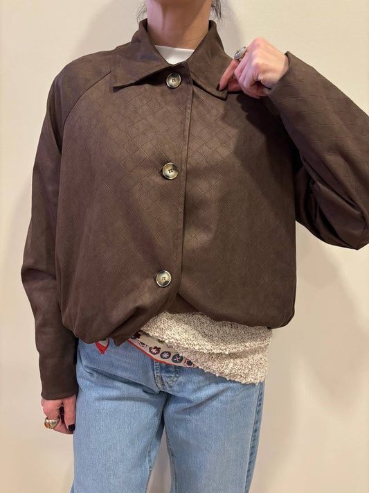 HAVEONE - Bomber in ecocamoscio testa moro intrecciato con bottoni e colletto