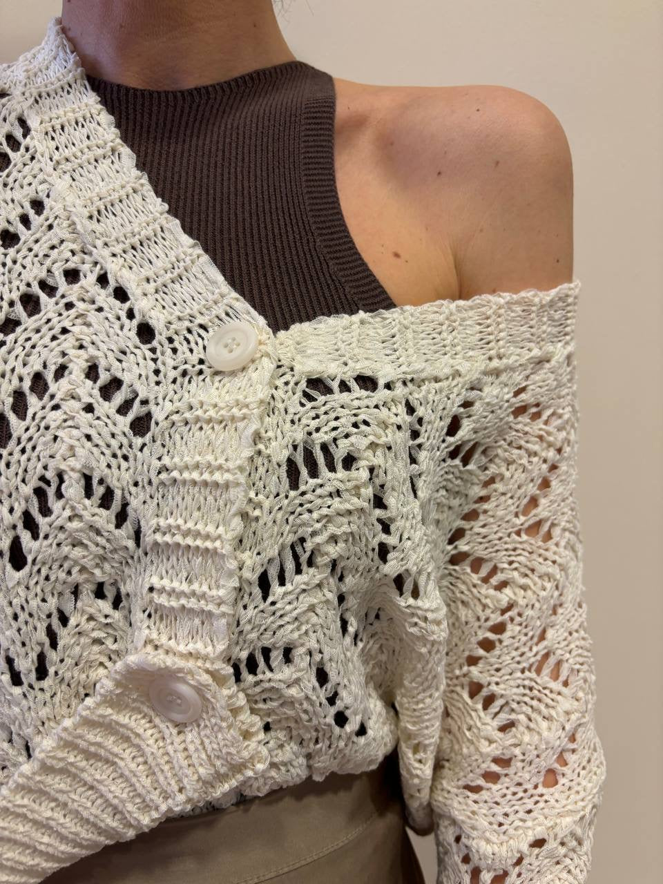 SOUVENIR - Cardigan traforato a scatoletta con bottoni - più colori