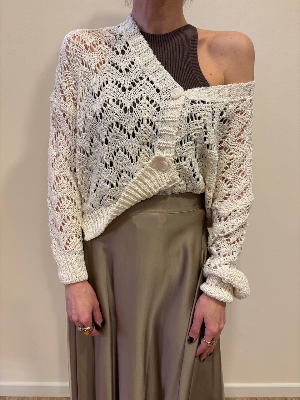 SOUVENIR - Cardigan traforato a scatoletta con bottoni - più colori