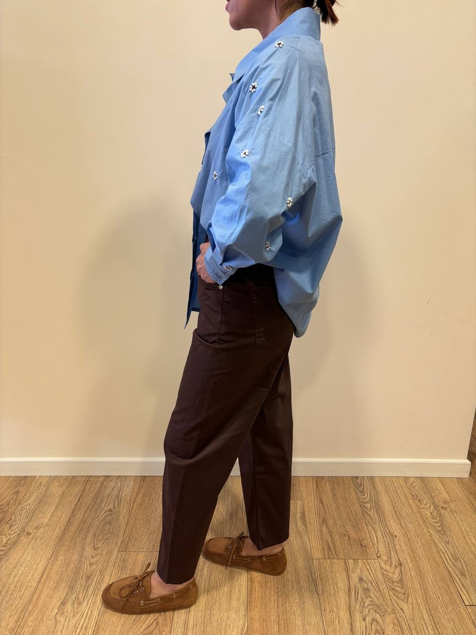 KAOS - Pantalone chino barrel fit color caffè con elastico