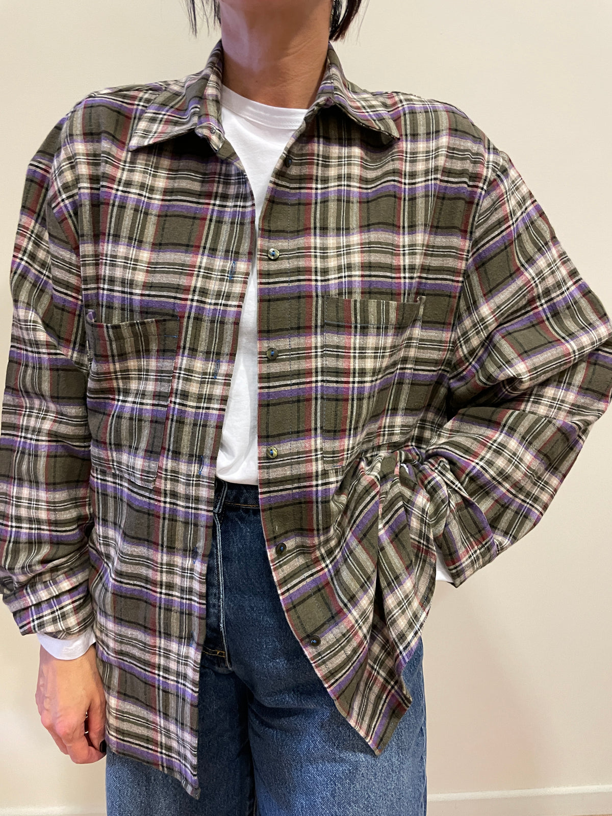 HAVEONE - Camicia over a quadri verde e viola