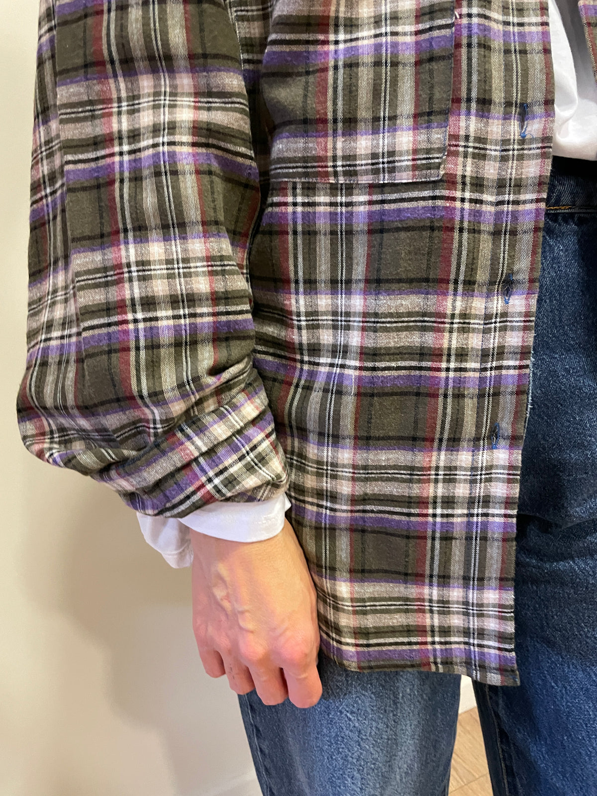 HAVEONE - Camicia over a quadri verde e viola