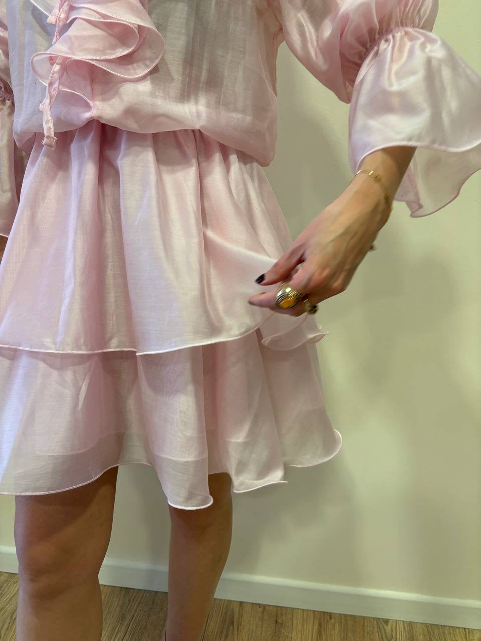 KONTATTO - Abito rosa corto con volant e coulisse
