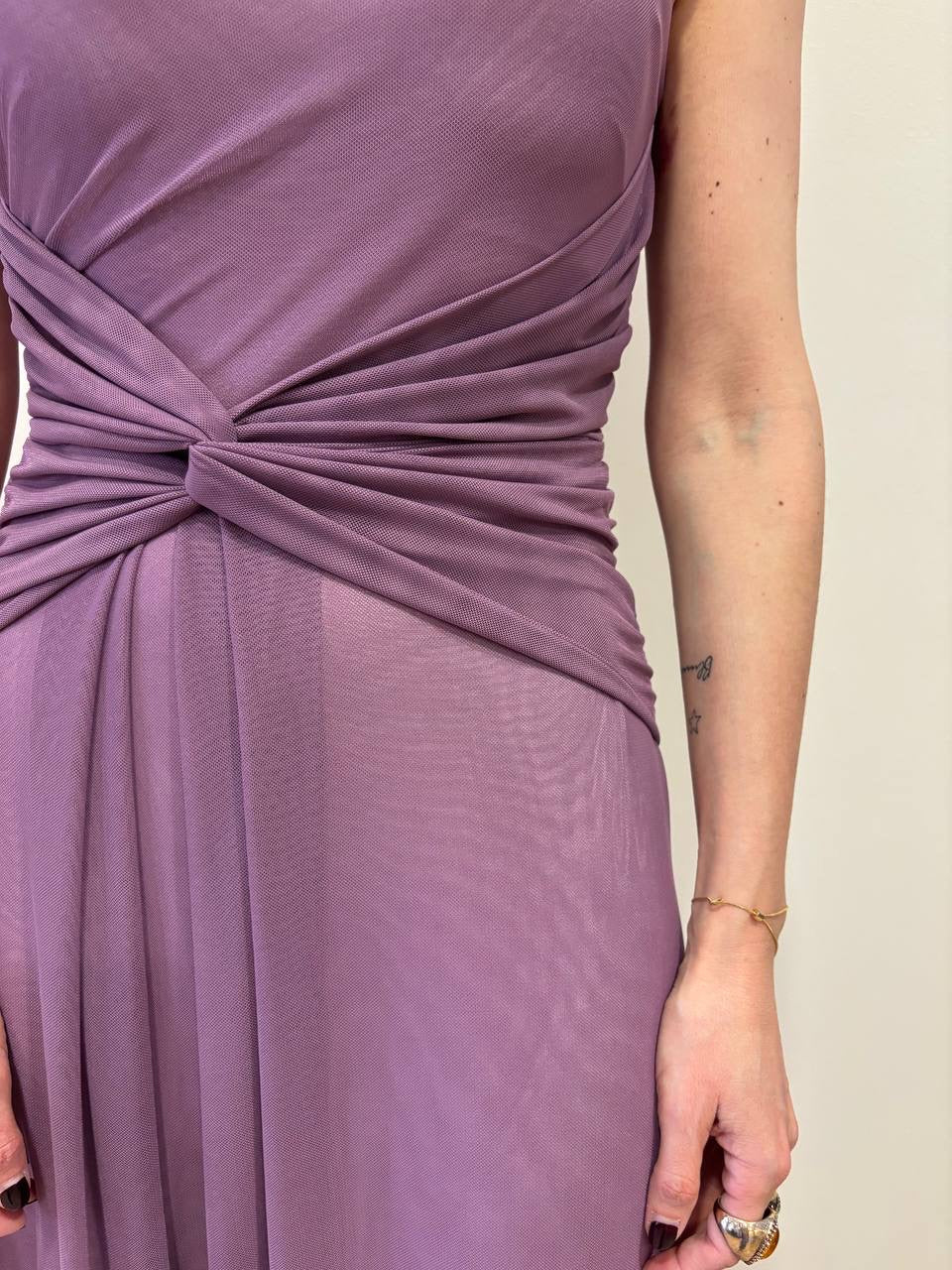 KONTATTO - Abito lungo color malva elasticizzato con nodo