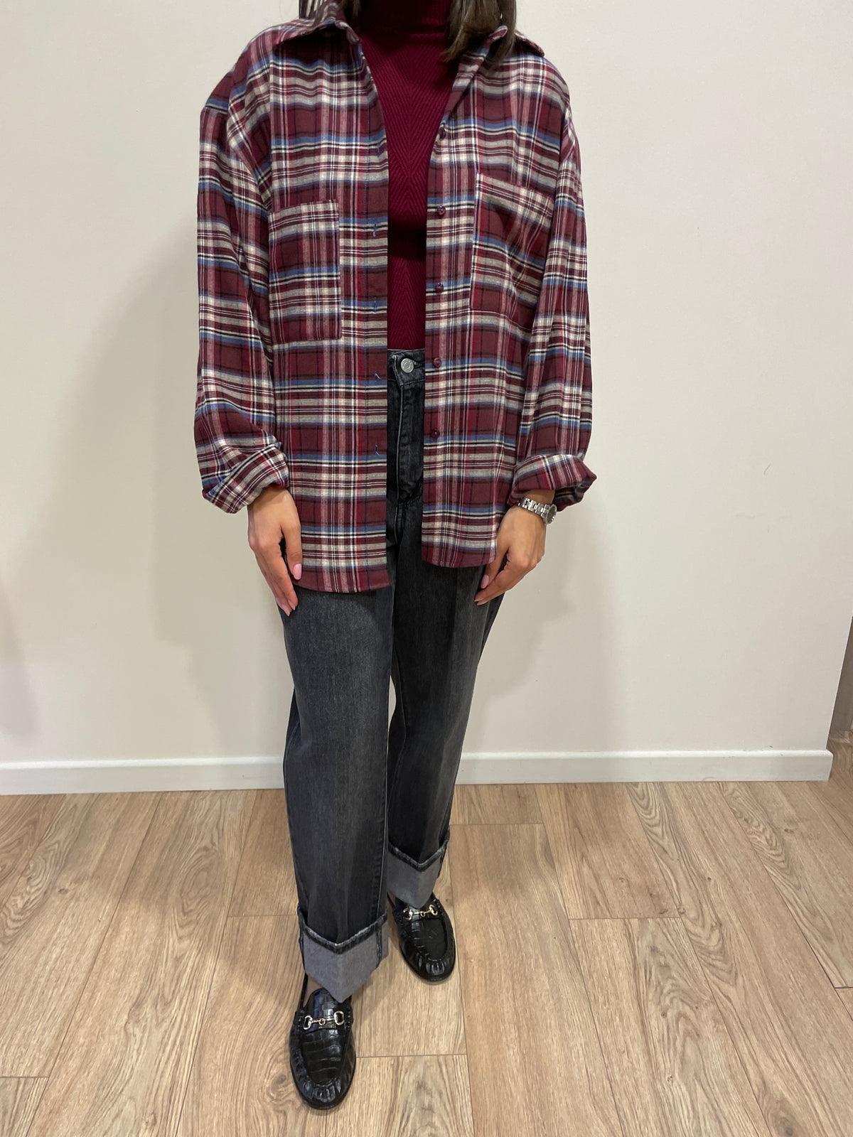 HAVEONE - Camicia over a quadri bordeaux e azzurra