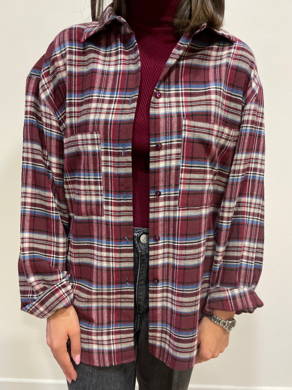 HAVEONE - Camicia over a quadri bordeaux e azzurra