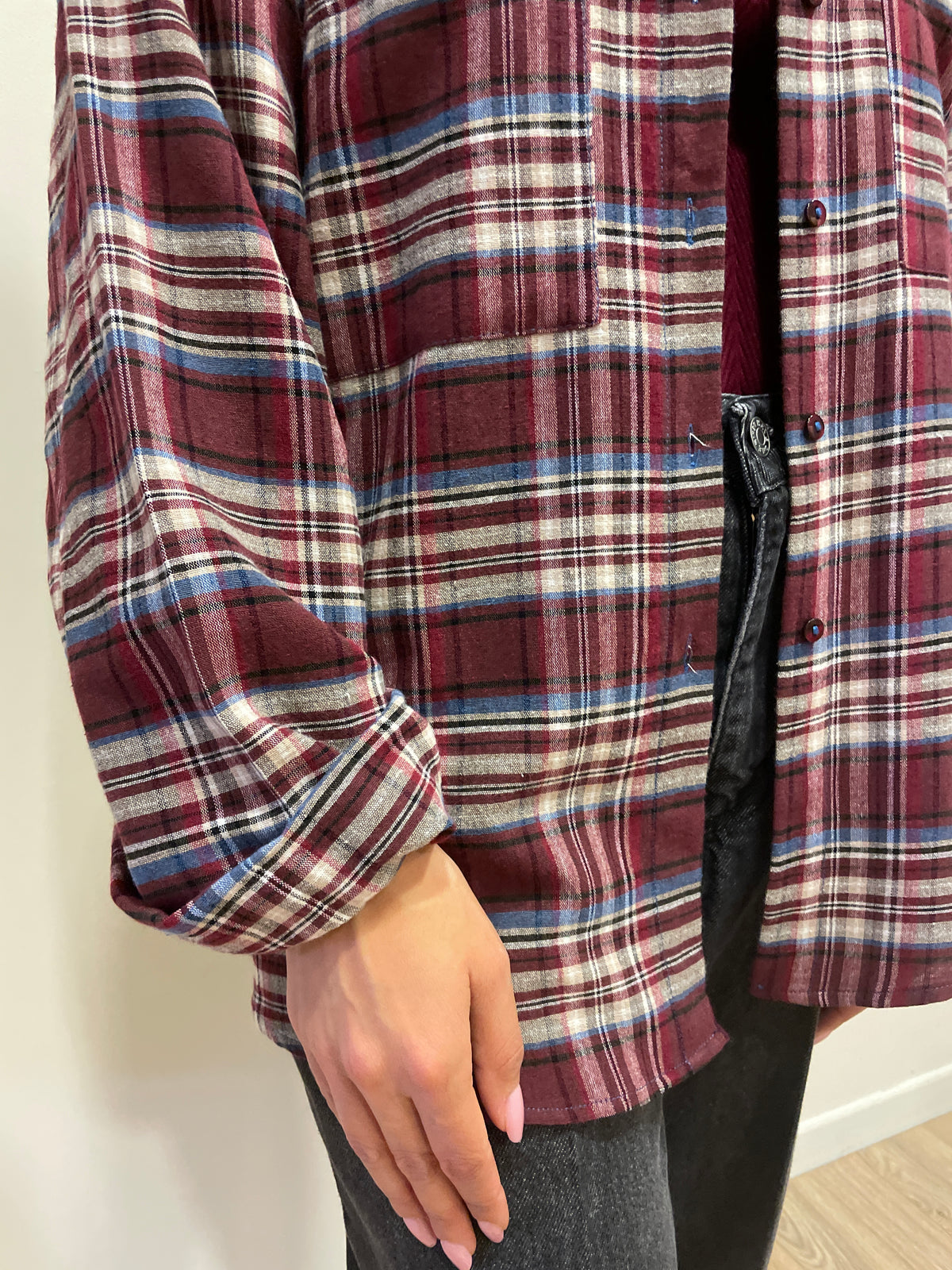 HAVEONE - Camicia over a quadri bordeaux e azzurra
