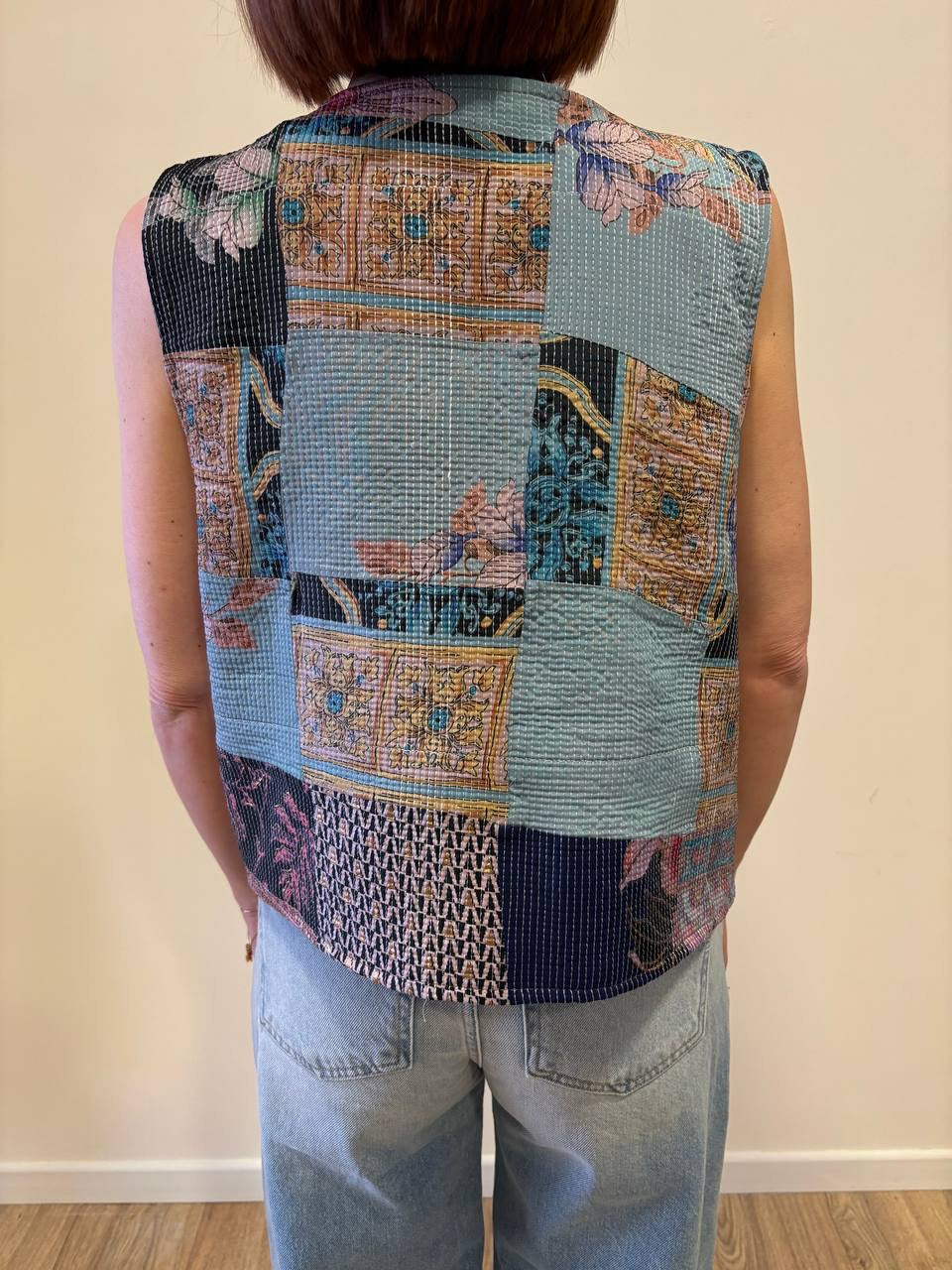 KONTATTO - Gilet trapuntato aperto in fantasia reversibile