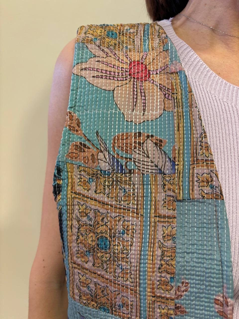 KONTATTO - Gilet trapuntato aperto in fantasia reversibile