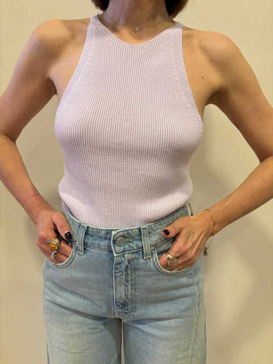 SOUVENIR - Canotta a costine con scollo a vogatore - più colori