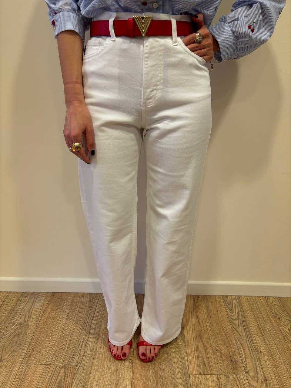 HAVEONE - Jeans London bianco a palazzo dritto