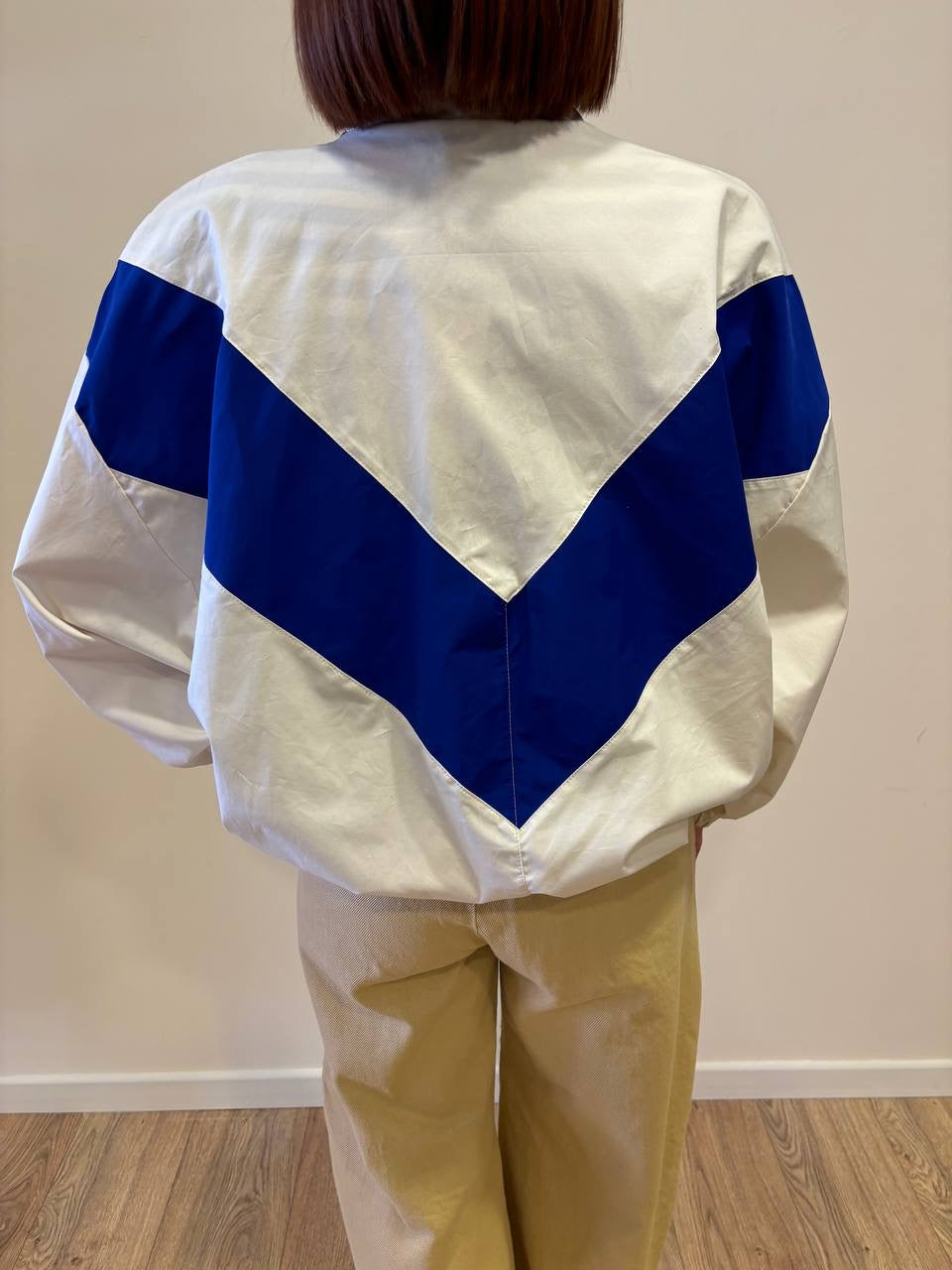 HAVEONE - Bomber in tessuto tecnico bianco e blu con chiusura con zip
