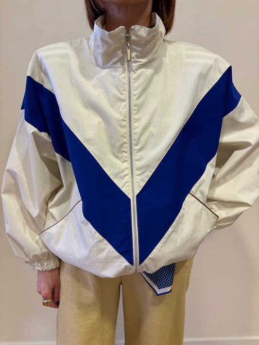 HAVEONE - Bomber in tessuto tecnico bianco e blu con chiusura con zip