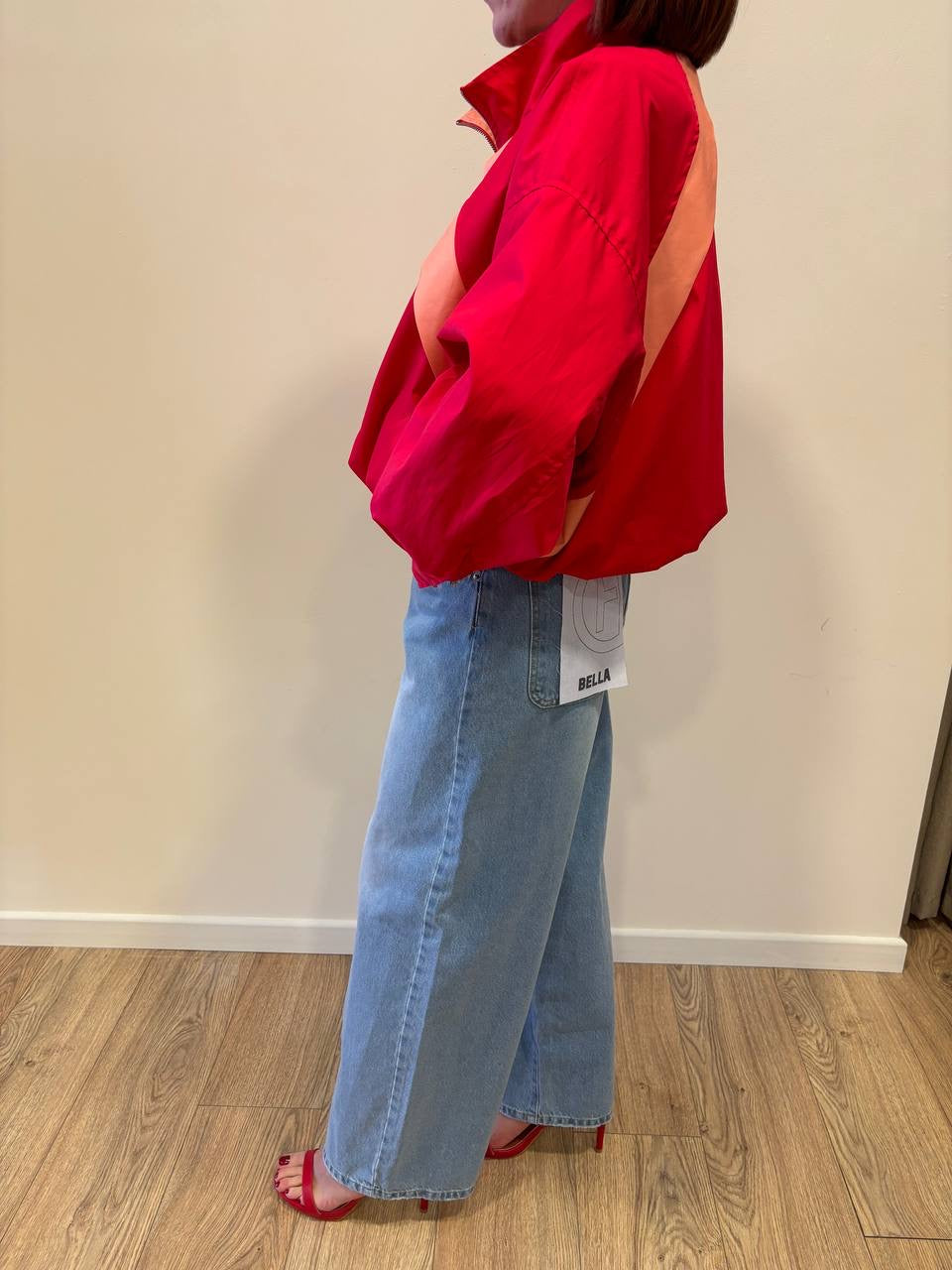 HAVEONE - Bomber in tessuto tecnico rosso e albicocca con zip