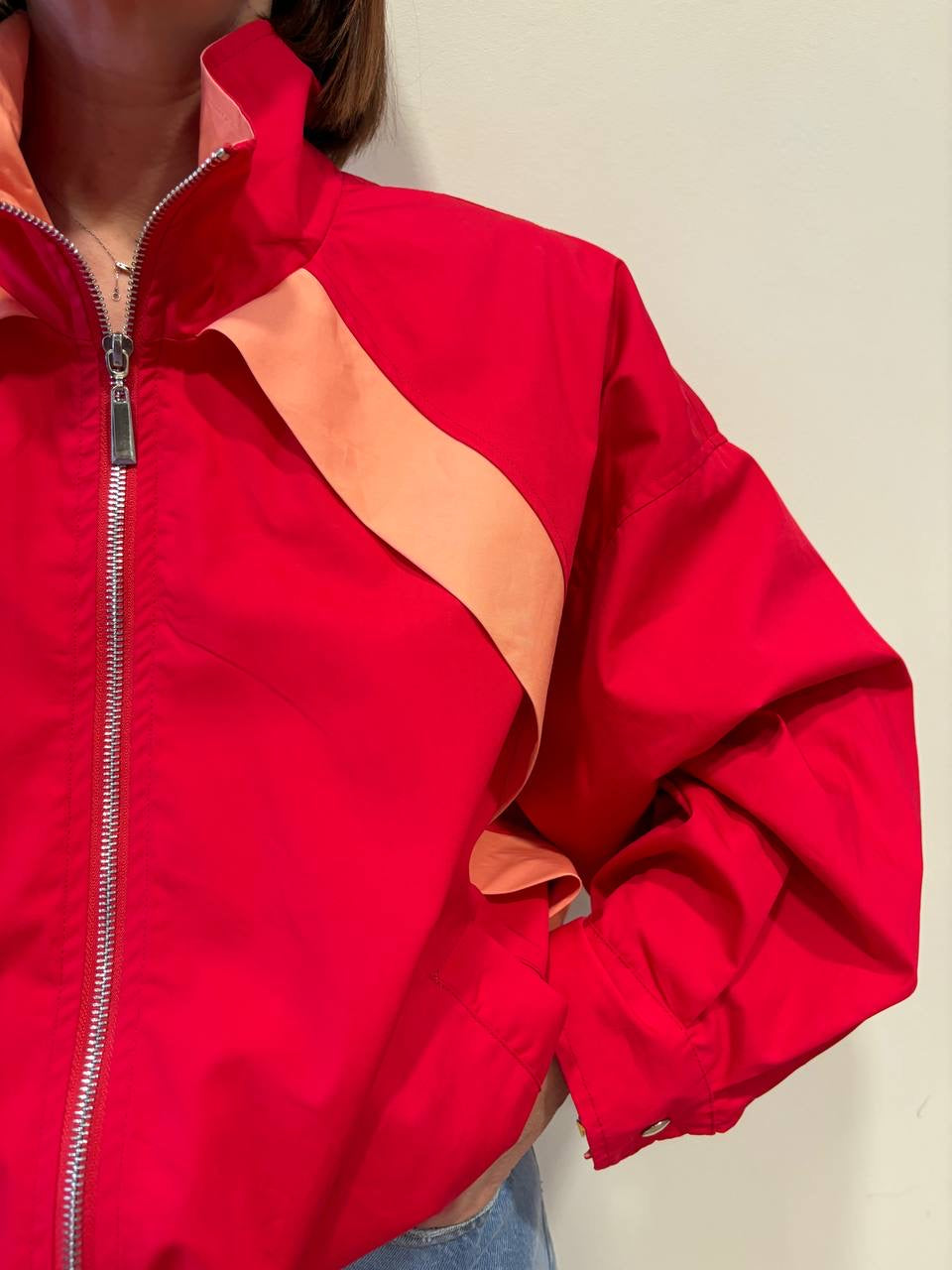 HAVEONE - Bomber in tessuto tecnico rosso e albicocca con zip