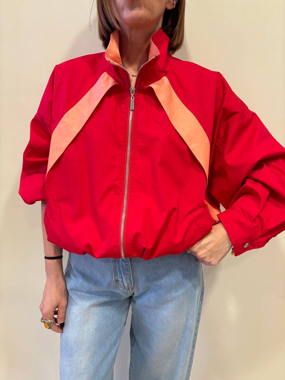 HAVEONE - Bomber in tessuto tecnico rosso e albicocca con zip