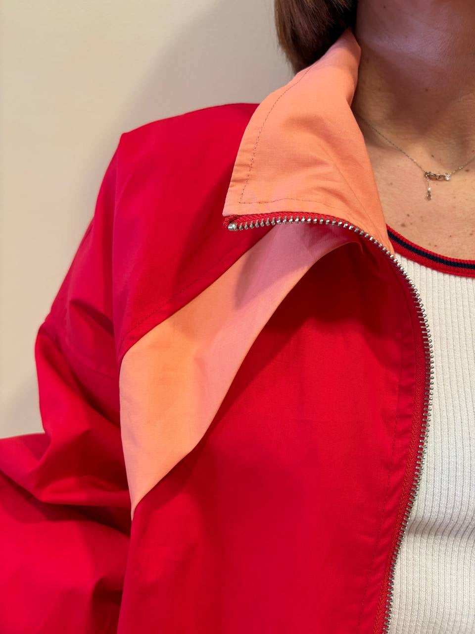 HAVEONE - Bomber in tessuto tecnico rosso e albicocca con zip