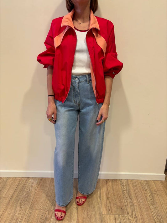 HAVEONE - Bomber in tessuto tecnico rosso e albicocca con zip
