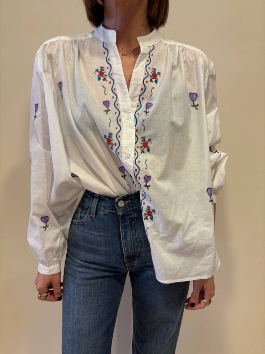KONTATTO - Camicia in cotone con dettaglio ricami
