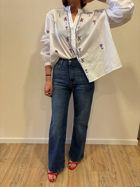 KONTATTO - Camicia in cotone con dettaglio ricami