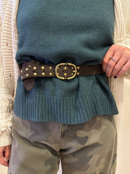 SOUVENIR - Cintura in suede cioccolato con borchie oro