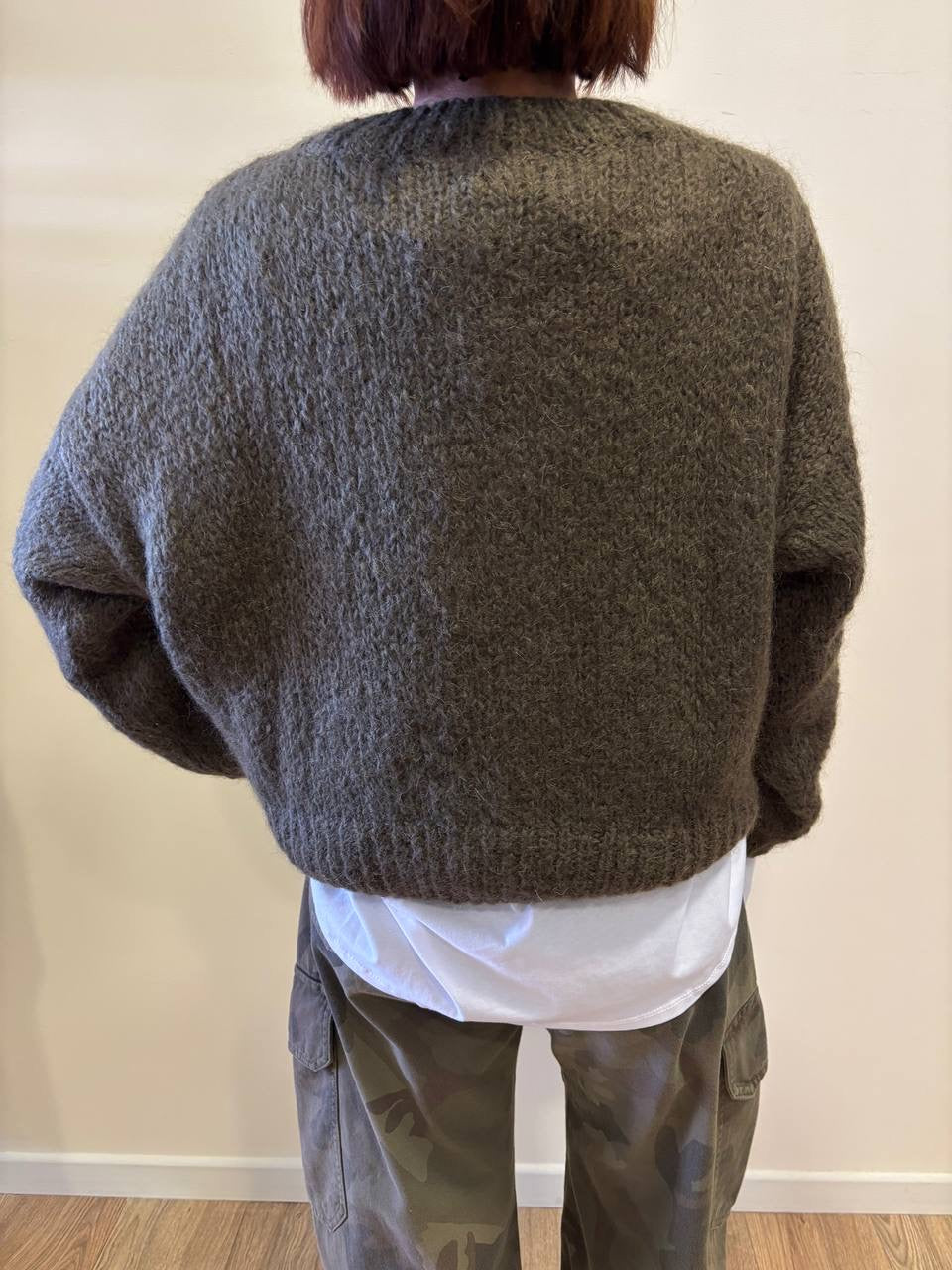 MEME ROAD - Maglioncino verde militare in misto mohair con dettaglio frange
