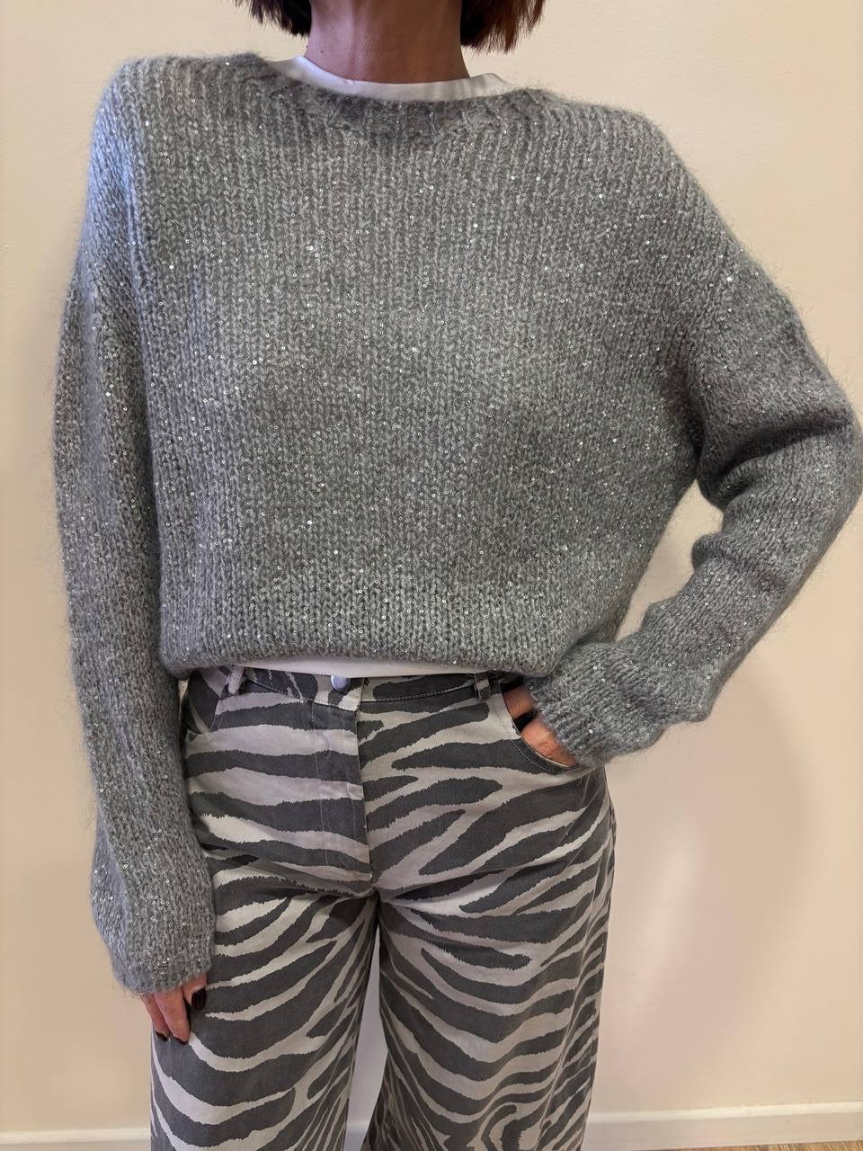 SUSY MIX - Maglioncino con micro lucette color grigio