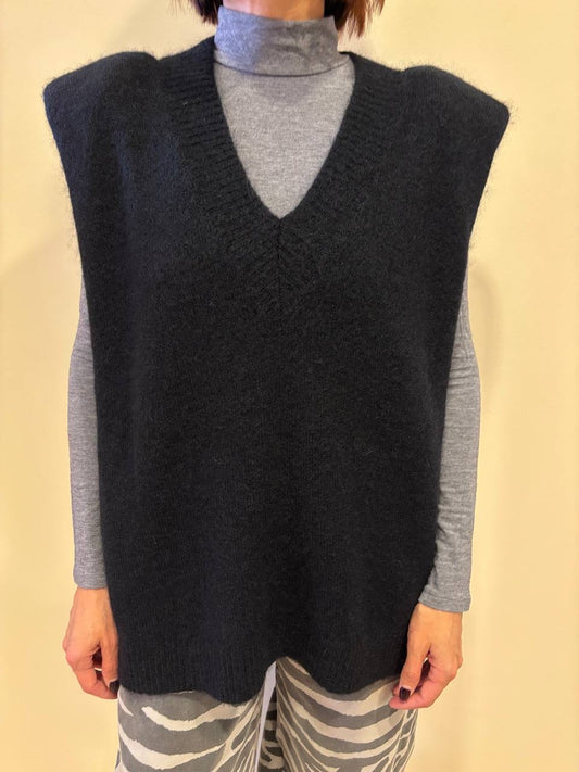 KAOS - Gilet con spalline e scollo a V color nero
