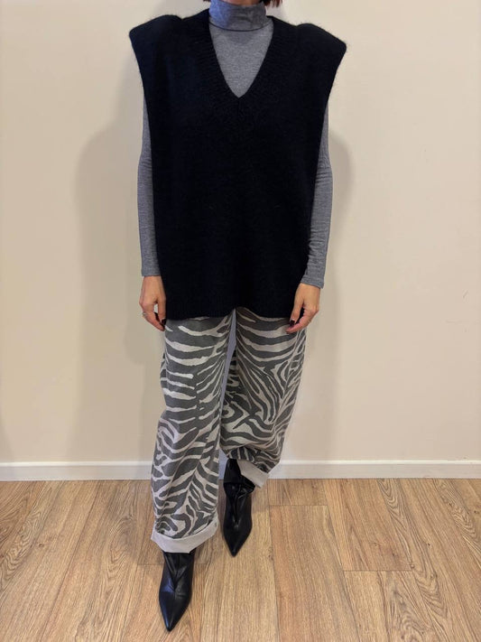 KAOS - Gilet con spalline e scollo a V color nero