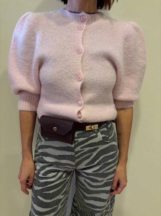 KONTATTO - Maglioncino in misto alpaca e lana con bottoni e 1/2 manica a palloncino color rosa - più varianti