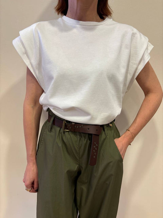 SOUVENIR - T-shirt panna con dettaglio maniche con pinces