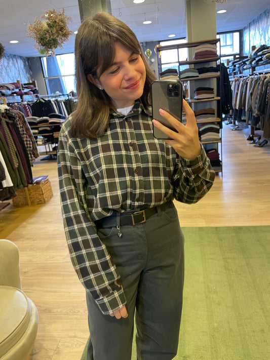SUSY MIX - Camicia a quadri in flanella color verde militare e moro