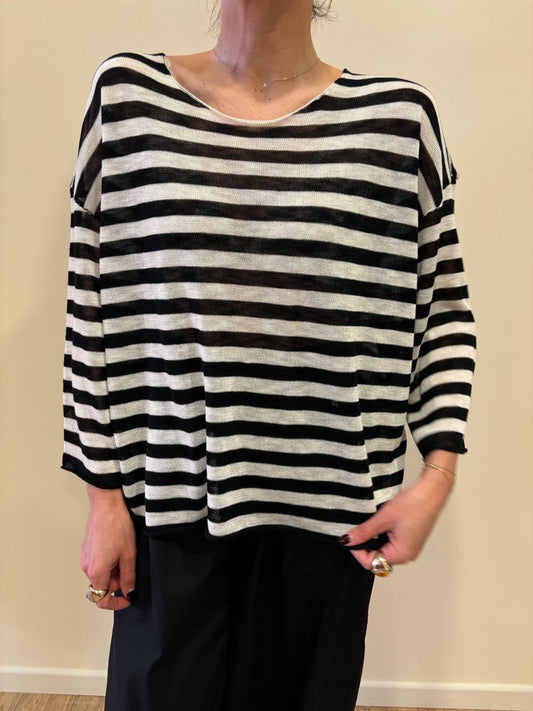 SOUVENIR - Maglia a righe bianca e nera morbida con goccia sul retro