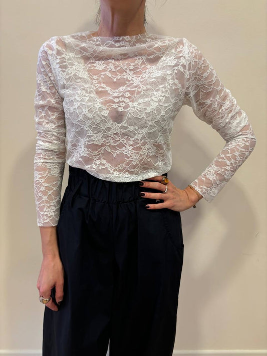 HAVEONE - Maglia a maniche lunghe in pizzo bianca