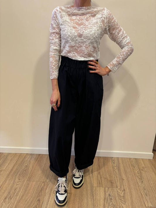 HAVEONE - Maglia a maniche lunghe in pizzo bianca