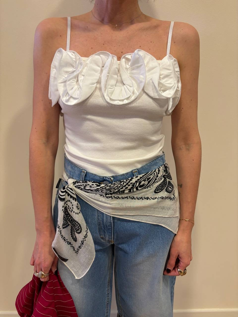 KONTATTO - Body bianco con dettaglio rouges e spalline sottili