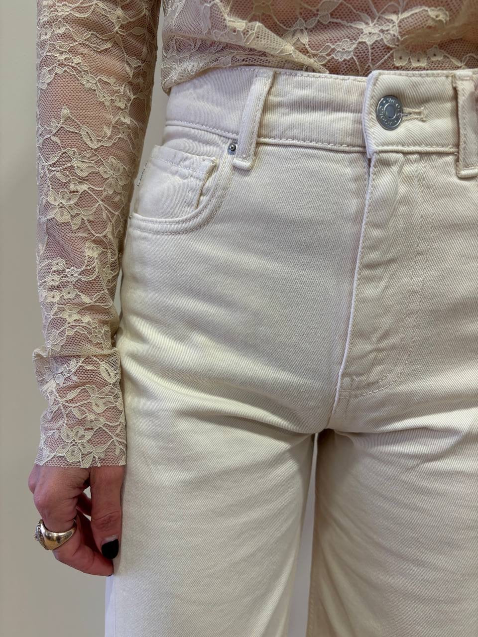 VICOLO - Jeans Chiara beige barrel fit a vita alta