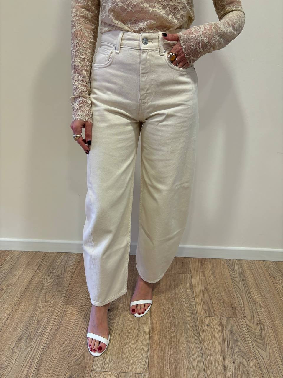 VICOLO - Jeans Chiara beige barrel fit a vita alta