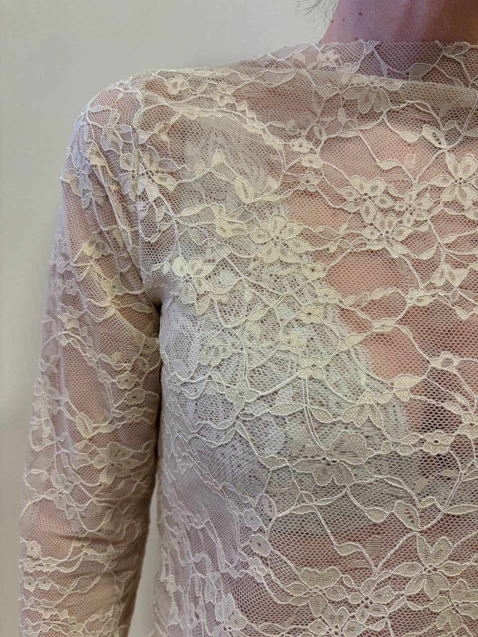 HAVEONE - Maglia a manica lunga in pizzo burro