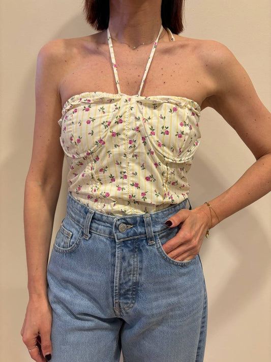 Top con dettaglio fiori e laccetto al collo - più colori