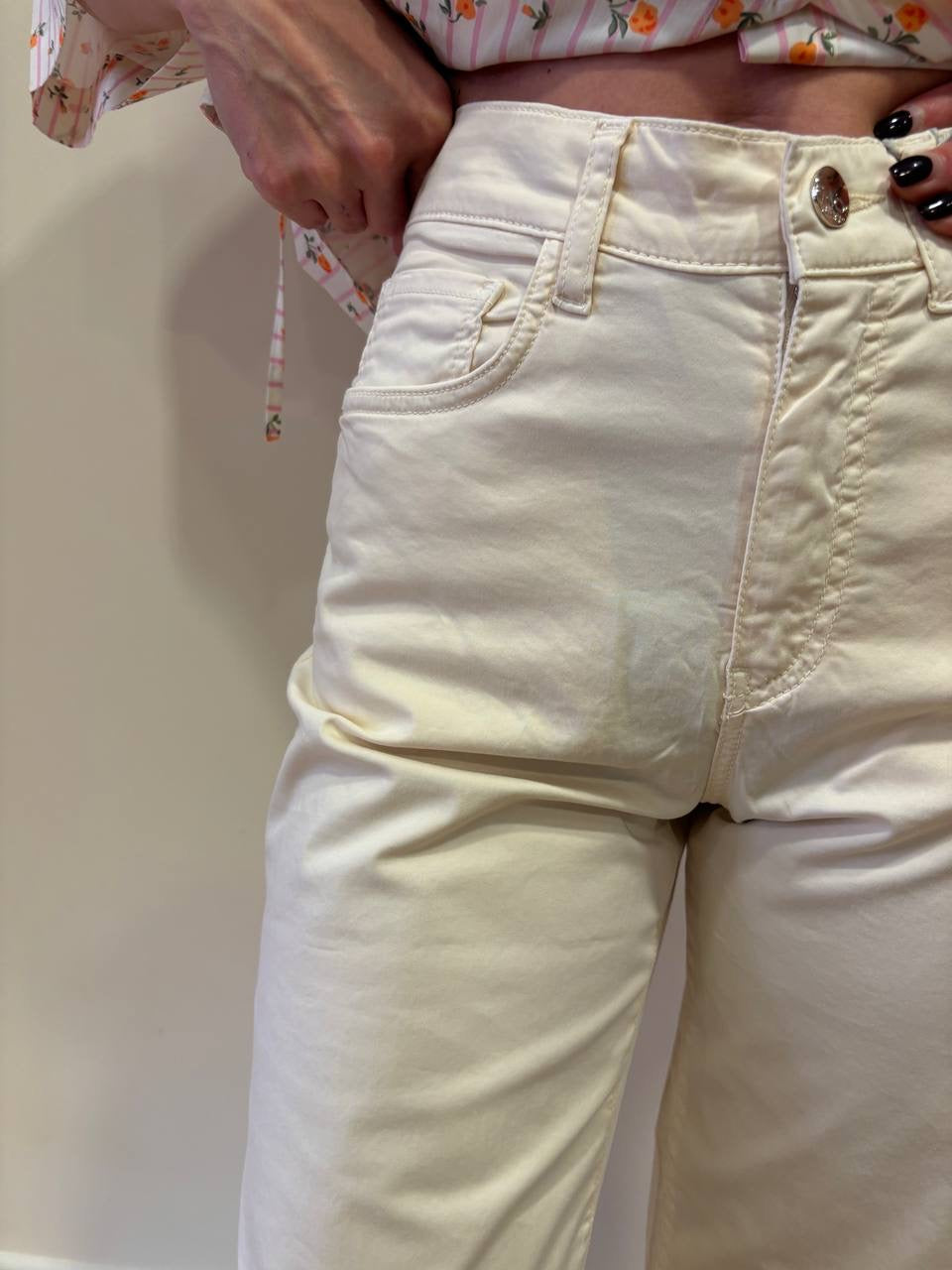 KAOS - Pantalone chino in cotone color vaniglia con elastico