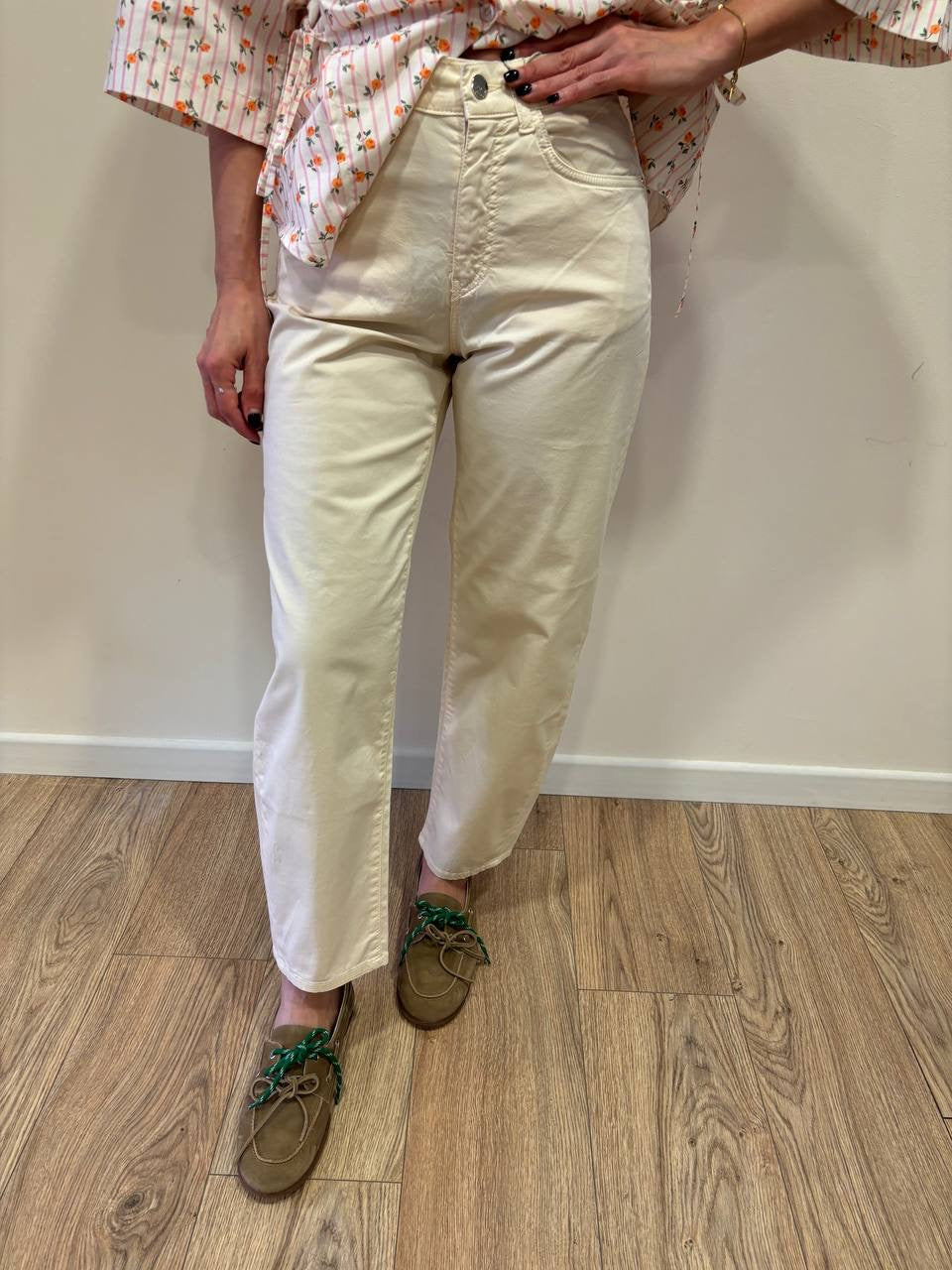 KAOS - Pantalone chino in cotone color vaniglia con elastico