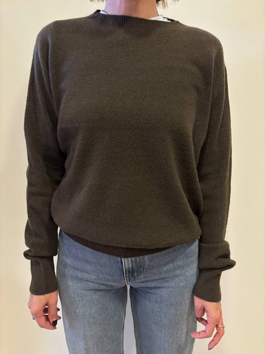 KAOS - Maglioncino a girocollo in lana con maniche, colletto e vita a costine color verde - più varianti