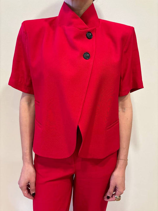 HAVEONE - Giacca rossa corta a mezze maniche con due bottoni trasversali