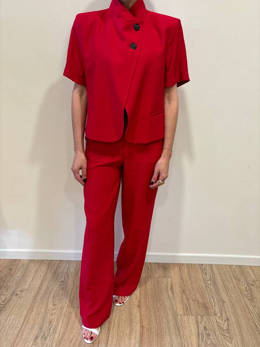 HAVEONE - Giacca rossa corta a mezze maniche con due bottoni trasversali