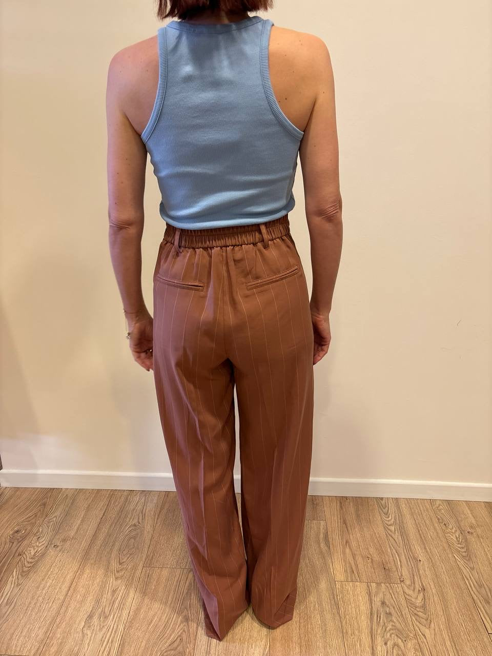 HAVEONE - Pantalone a palazzo color cotto dritto gessato con elastico