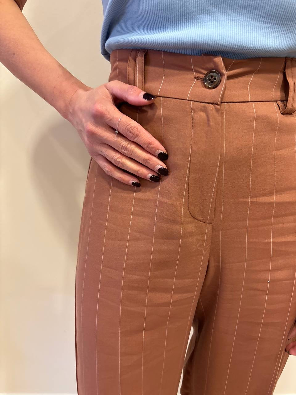 HAVEONE - Pantalone a palazzo color cotto dritto gessato con elastico